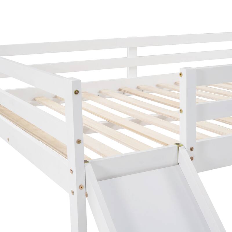 Multifunctional Full Size Loft Bed with Slide, White