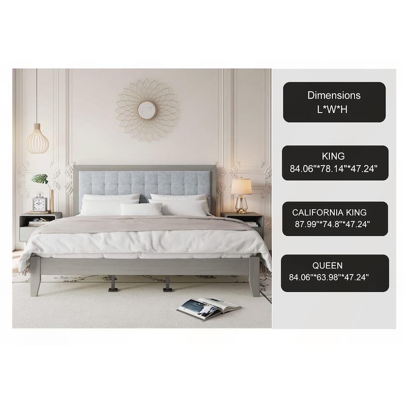 Solid Wood Platform Upholstered Headboard Bed