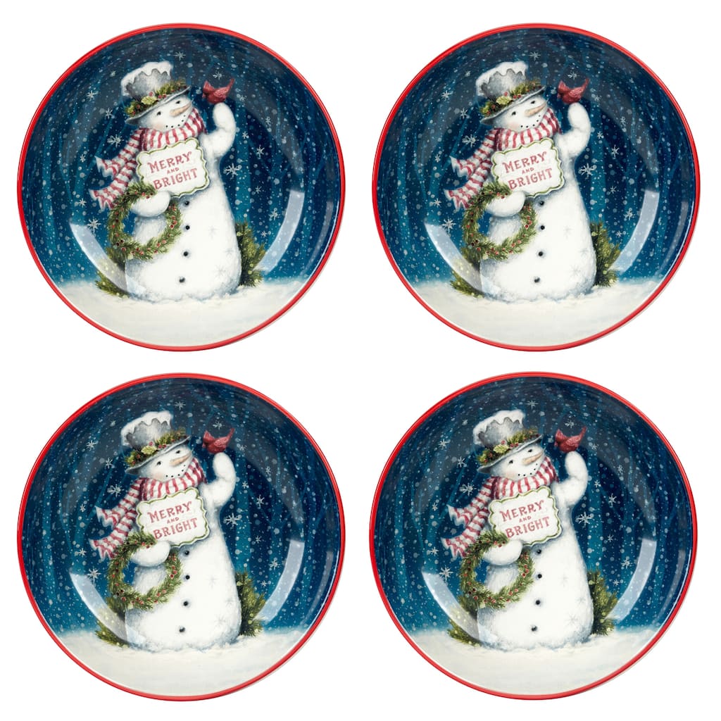 Certified International Snowman Greetings 9" Soup/Pasta Bowls, Set of 4 - 9" Diameter x 2"