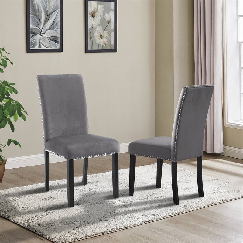 Contemporary Velvet Dining Chair with Nailhead Trim,Set of 2 - Grey