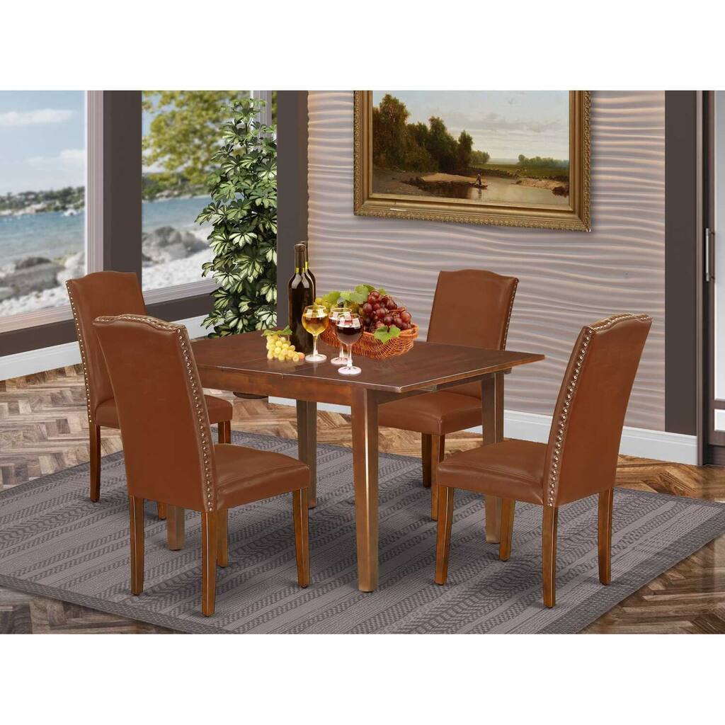 HomeStock 5-Pc Mahogany Finish Solid Wood Top-Rectangular Dining Room Set with Butterfly Leaf-Seats 4
