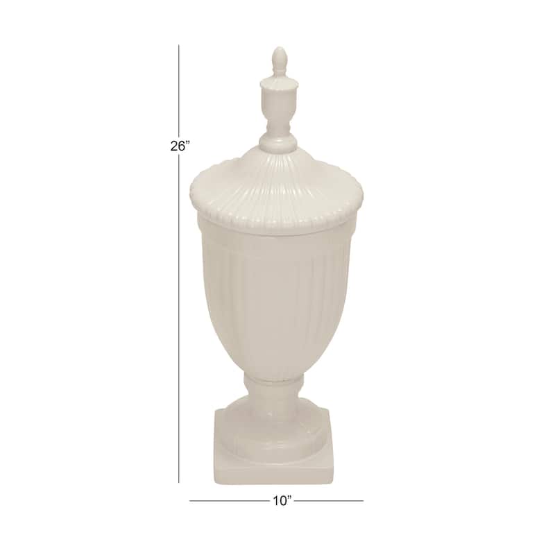 White Ceramic Tall Fluted Urn Living Room Decorative Jars with Grooves and Lid