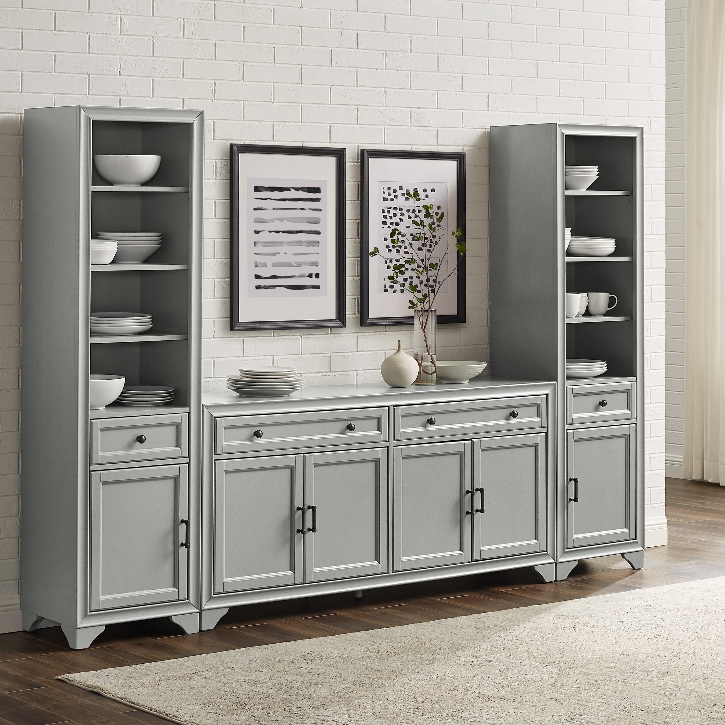 Crosley Tara 3Pc Sideboard And Bookcase Set - 15"x97"x67.63"