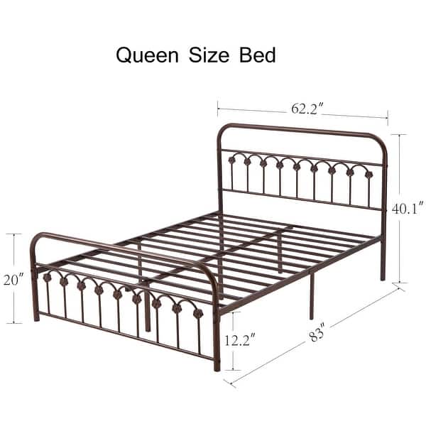 dimension image slide 1 of 2, Industrial Metal Platform Bed Frame with Headboard Twin/Full/Queen/King Size Bed