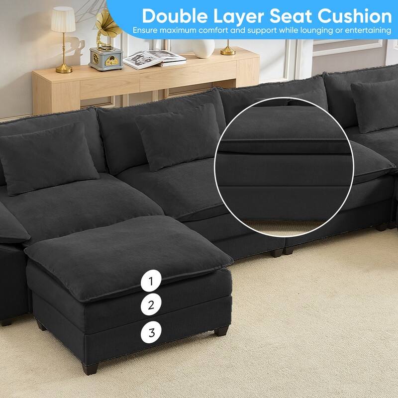 Modern 156''Oversized U-Shaped Modular Sectional Sofa with 2 Ottomans,6-Seat Cloud Couch,Chenille Sofa Sleeper Deep Seat Couches