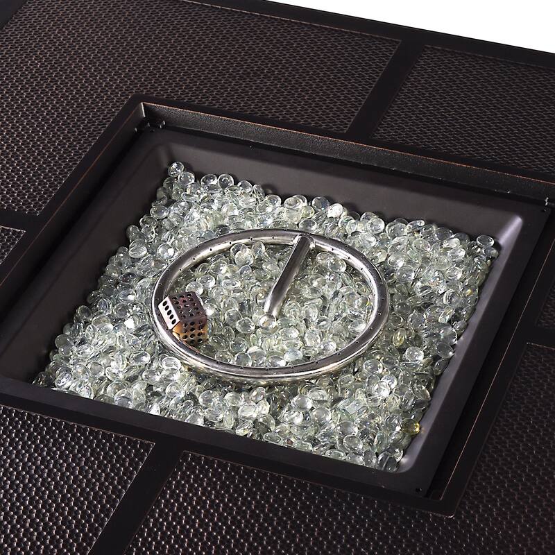 Black Aluminum Fire Table Set with Four Club Chairs