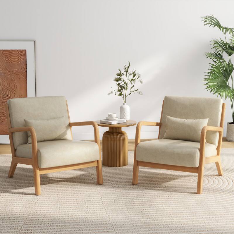 2 Set Mid Century ModernUpholstered Accent Chairs Armchair with Pillow