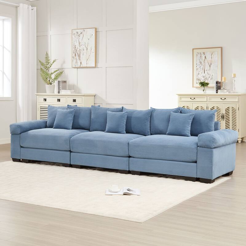 Rossetta 3-Seater Modern 130" Premium Corduroy Modular Deep Seating Sectional Couch, Easy Assembly