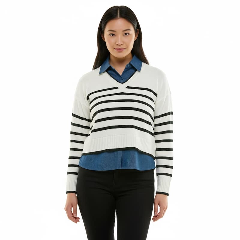 Nanette Lepore Women's Layered Striped V-Neck Sweater