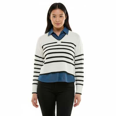 Nanette Lepore Women's Layered Striped V-Neck Sweater