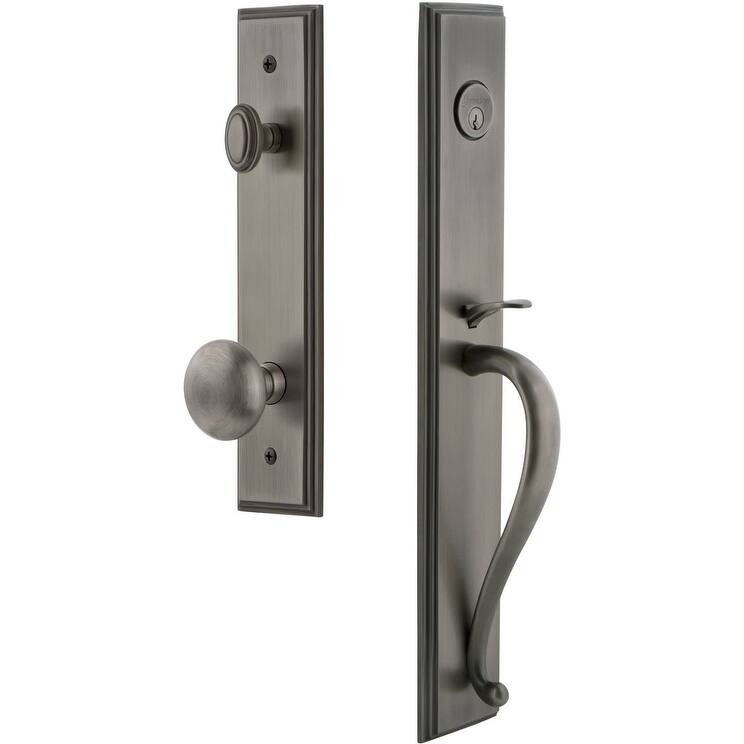 Grandeur Carre Solid Brass Rose Keyed Entry Single Cylinder "S" Grip - Antique Pewter