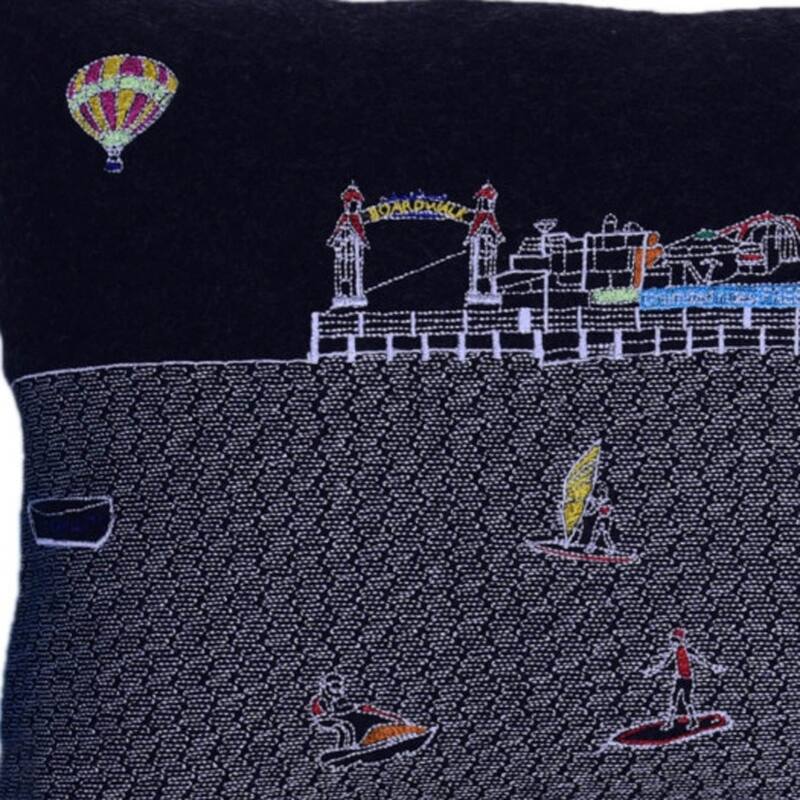 HomeRoots 35" Black Ocean City MD Nighttime Skyline Lumbar Decorative Pillow