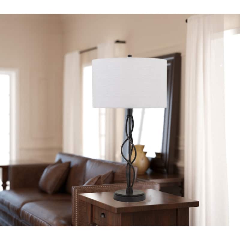 Stylish 30" Black Metal Table Lamp with Off White Linen Shade - 16” x 16” x 30”