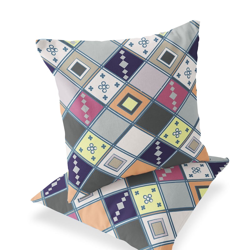 HomeRoots Set of Two 16" X 16" Beige and Pink Blown Seam Diamond Indoor Outdoor Throw Pillow - 16.00' X '16.00' X '5.00