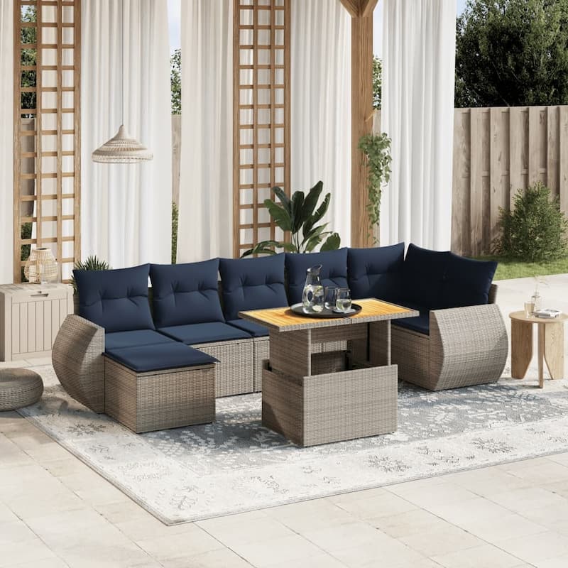 vidaXL Patio Sofa Set with Cushions Outdoor Furniture 8 Piece Poly Rattan - 24.4 x 24.4 x 27.2 - Grey-3x middle+Table+corner
