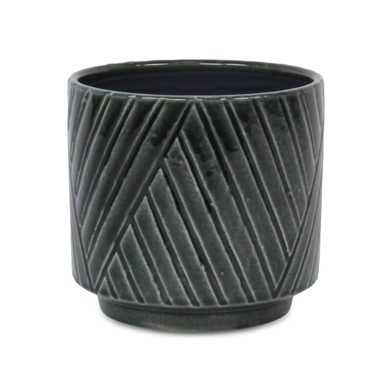 Parlora Crossed Diagonal Pattern Ceramic Pot - Dark Gray - Large