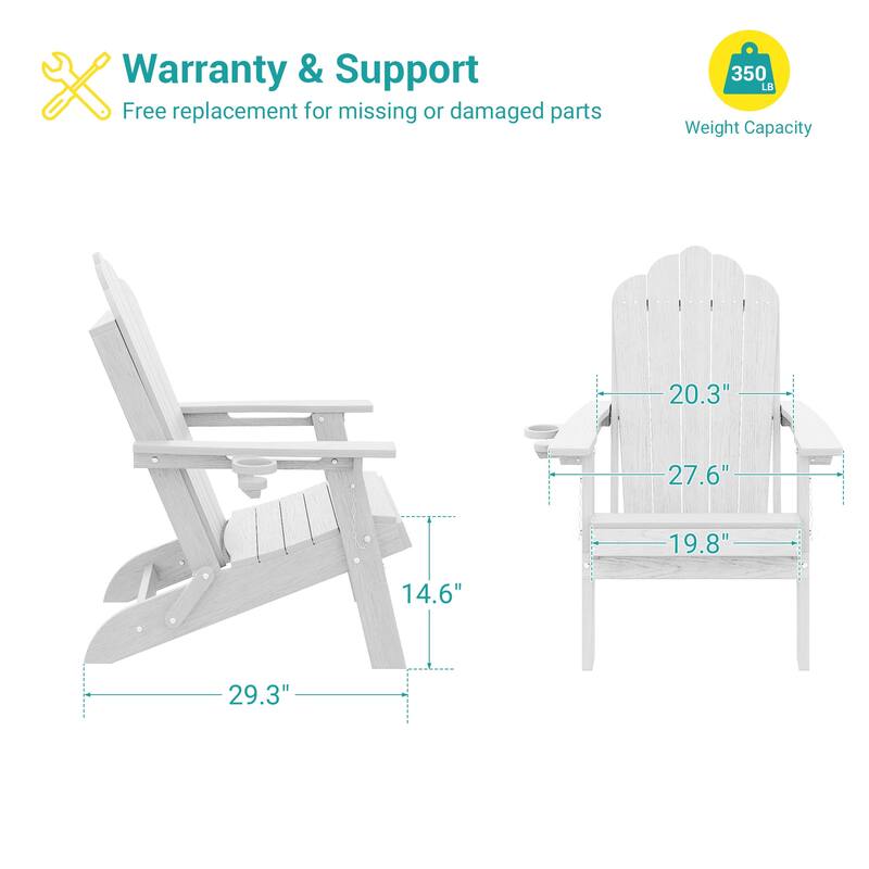 Foldable HDPE Adirondack Chair All-Weather W/ Cup Holder