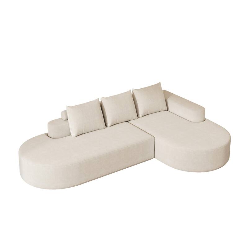 L Shaped Modular Curved Sectional Sofa, Chenille Upholstered 3 Seat Sofa, Corner Sofa with 3 Pillows for Living Room, Bedroom