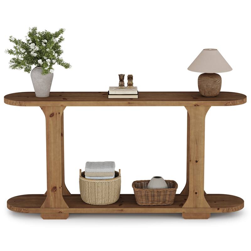 Solid Wood Console Table, 63-Inch Shelf Sofa Table, Long Entryway Table for Hallway, Foyer, Entrance, Living Room