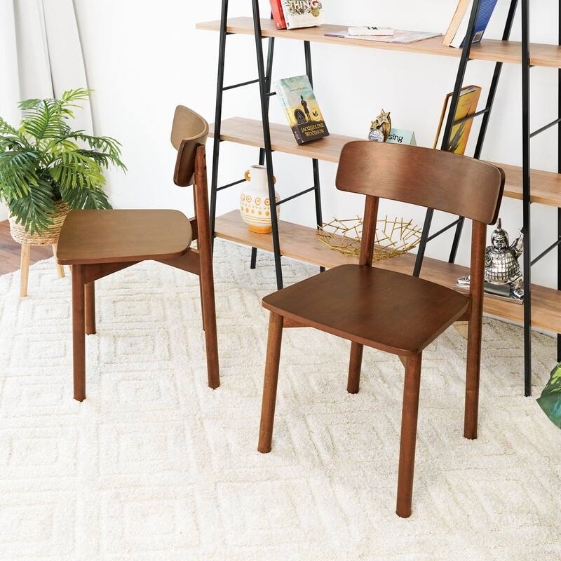 GDFStudio - Mid-Century Modern Solid Wood Dining Chair Set with Contoured Seat Design and Curved Backrest, Set of 2 - 17.7"