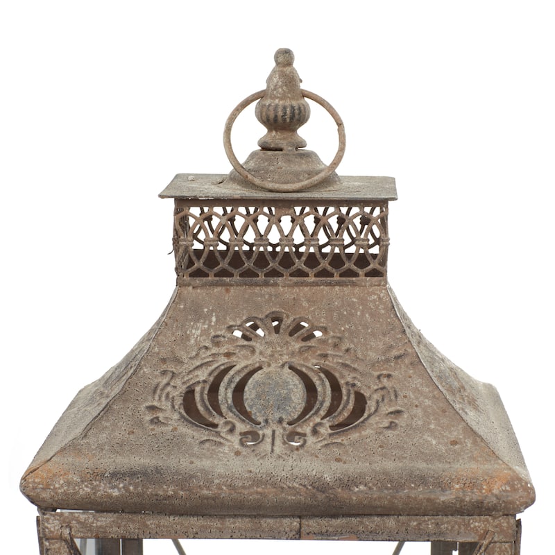 Metal Decorative Candle Lantern - Set of 2 Brown - Roche River Decor - 9"W x 9"L x 24"H