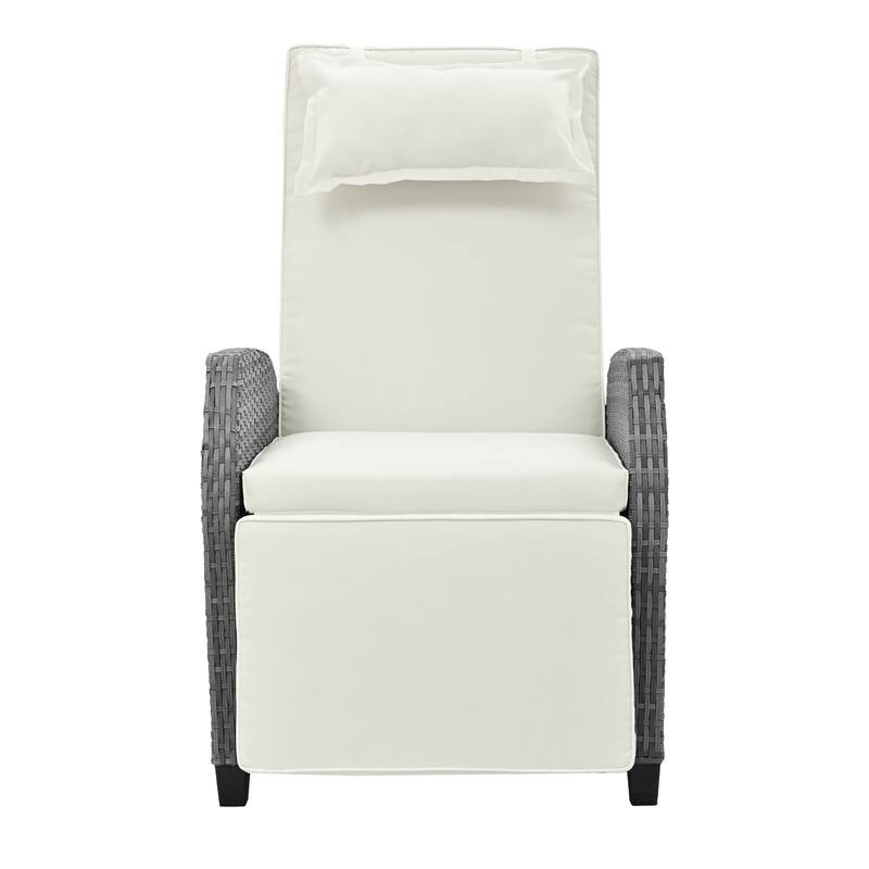 3-Piece Outdoor Patio Wicker Recliner Chair Set with Tempered Glass Table