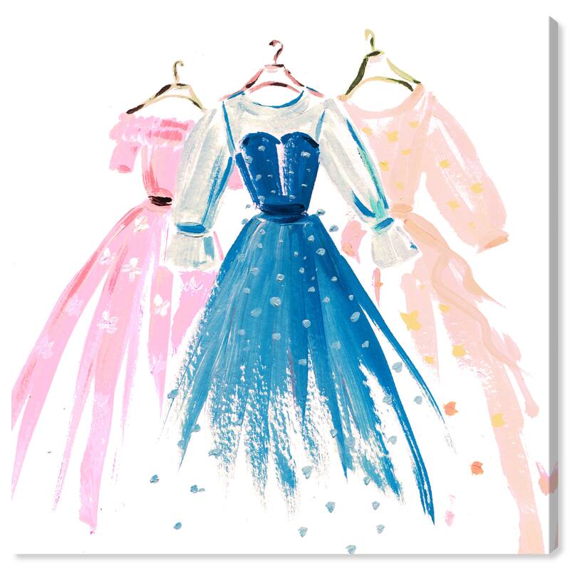 Wynwood Studio Canvas Fashion and Glam Three Dresses Blue and Glam Wall Art Canvas Print