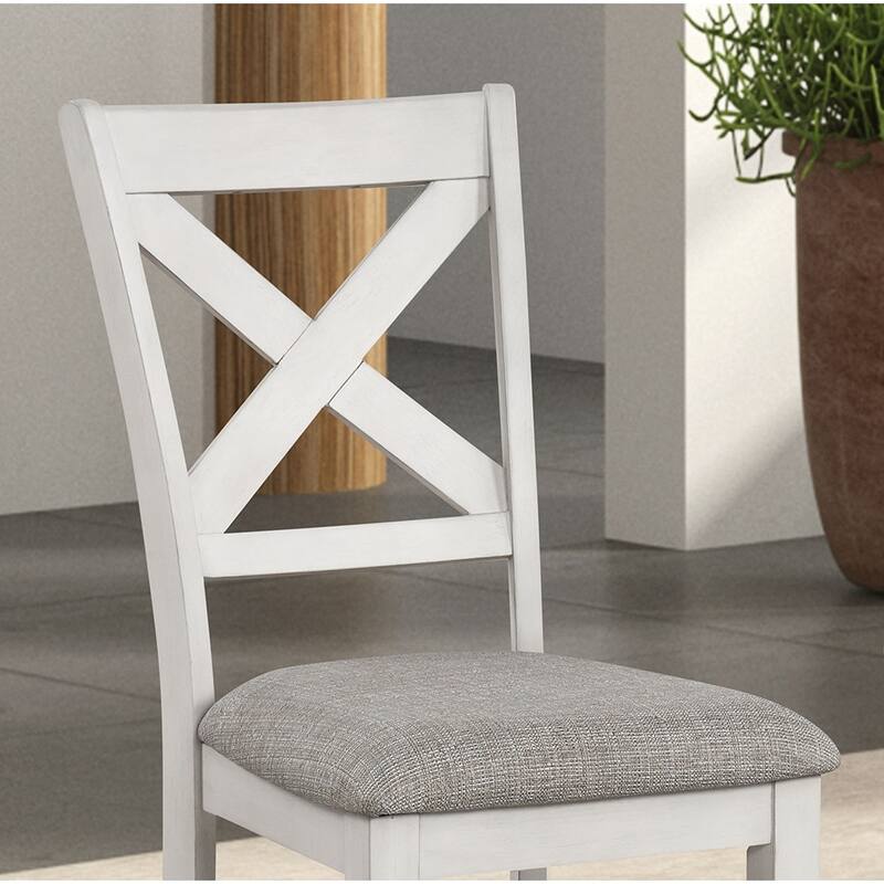Rustic White Oak Farmhouse 2pcs Dining Chairs Cross Back Wooden Cushion Seat Kitchen Dining Room Furniture
