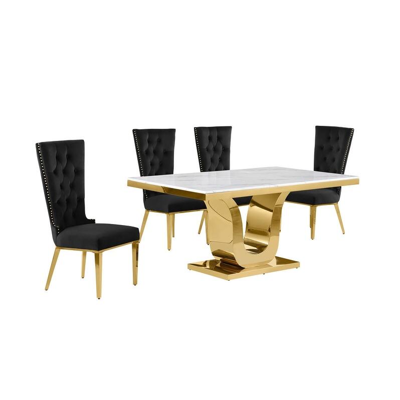Best Quality Furniture D320-SC334-7 Dining Set with 66" White Marble Top