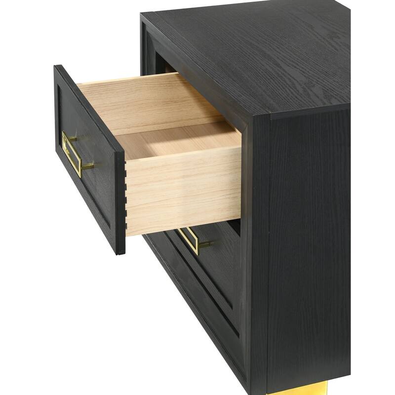 Black & Gold Glam Nightstand with Two Drawers
