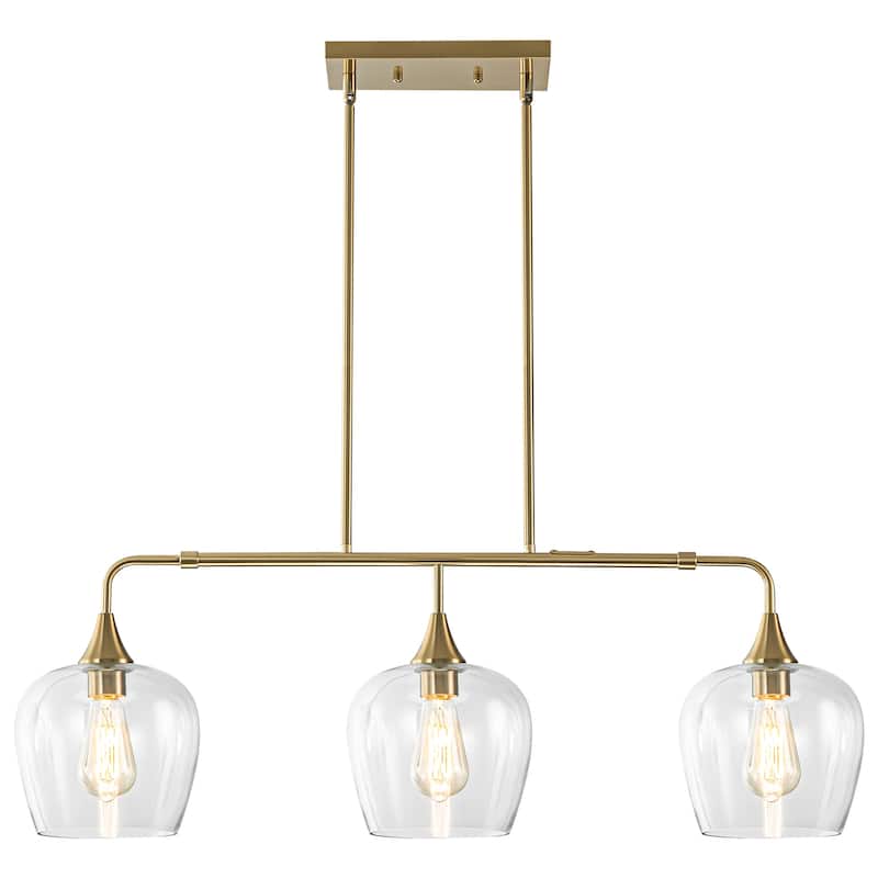 3-Light Modern Black/Gold Linear Kitchen Island Lights with Clear Glass Shade
