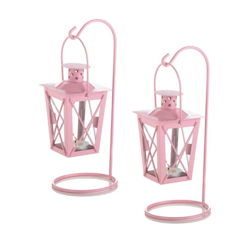 Set of 2 Pink Railroad Contemporary Hanging Lanterns 9"