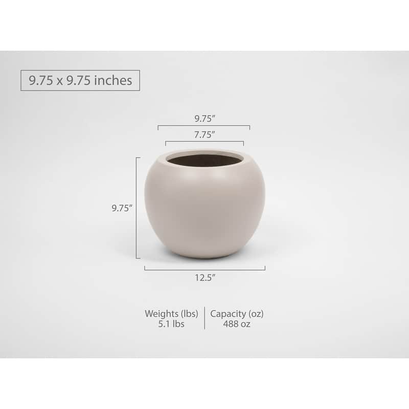 Indoor/Outdoor 1-piece Large Minimalist Fiberstone Lightweight Round Curve Balloon Ball Tapered Decor Planter Pot - 16, 10 in