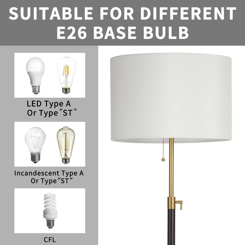 KAWOTI 65in Modern Adjustable Metal LED Floor Lamp with Fabric Shade