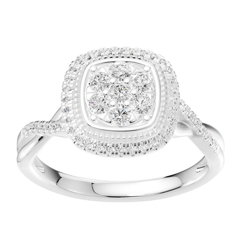 AEON Elysian Bloom Cushion 0.50ct Lab Grown Diamond Cluster Halo Ring - 5.5 - White