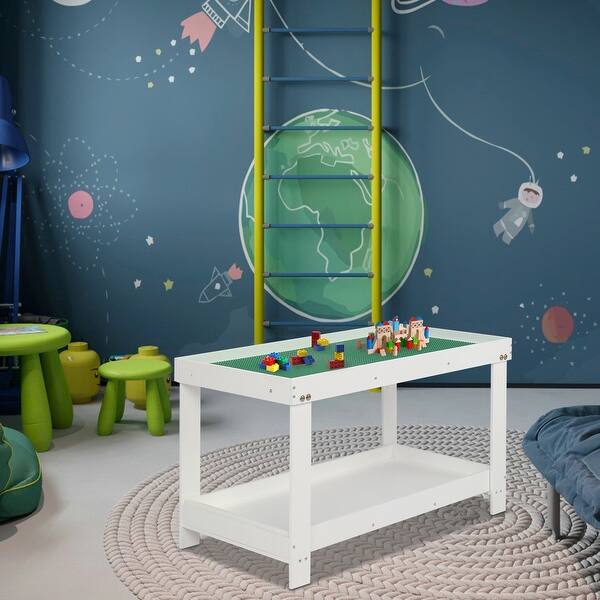slide 2 of 7, Children's Table with Green MDF Building Plank Dual Purpose White