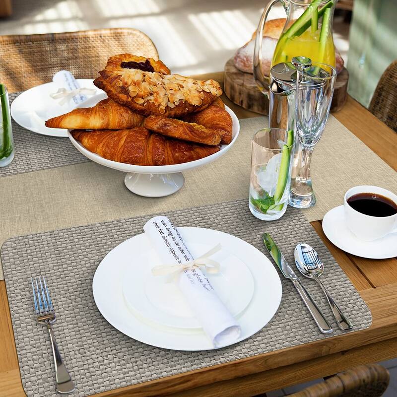 CounterArt Taupe and Natural Basket Weave Design Reversible Easy Care Plastic Placemat Set of 4 Made in The USA