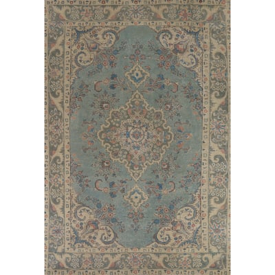 Light Blue Traditional Tabriz Persian Area Rug Handmade Wool Carpet - 6'5"x 9'5"