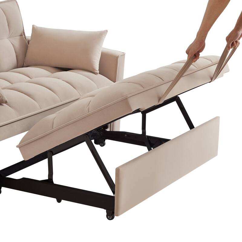 Velvet Loveseat Sofa Bed 4-in-1 with Adjustable Backrest and Storage Pockets