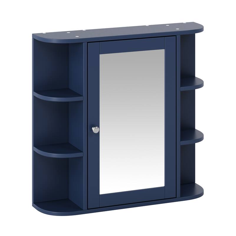 Bathroom Wall Storage Cabinet with Mirror, with Adjustable Wood Shelf & Doors, Mounted Storage Cabinets with 6 Open Shelves