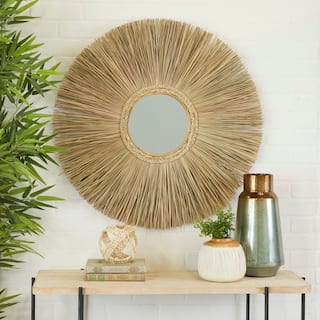 Brown Wood Starburst Room Wall Mirror - 32"W, 32"H
