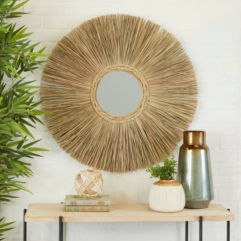 Brown Wood Starburst Room Wall Mirror - 32"W, 32"H - 32"W, 32"H - Brown