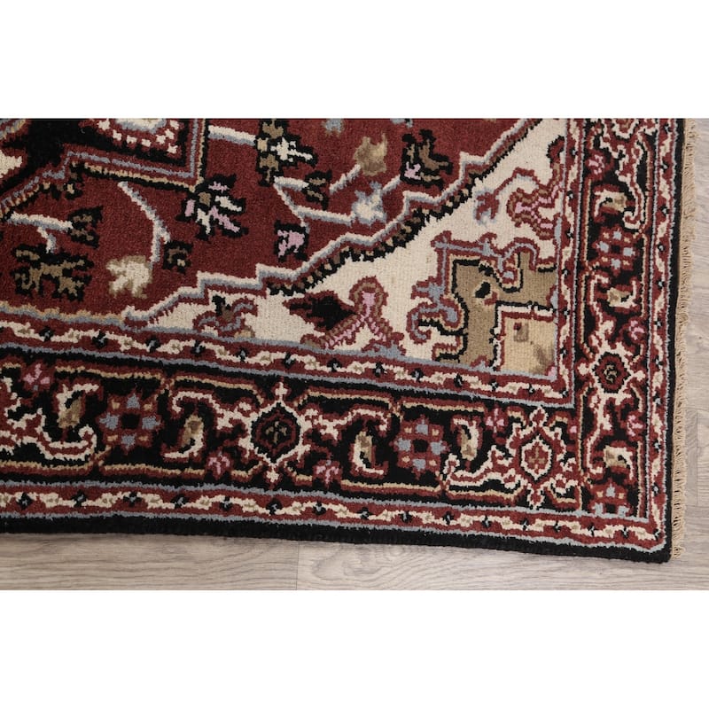 Geometric Heriz Oriental Foyer Area Rug Hand-knotted Wool Carpet - 3'11" x 6'1"