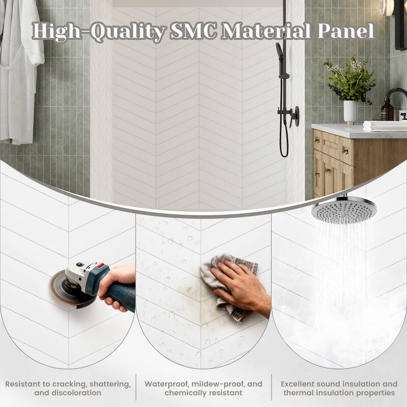 3-Piece Glue-Up SMC Composite Alcove Shower Wall Surround Kit, Waterproof Easy-Clean Shower Panels