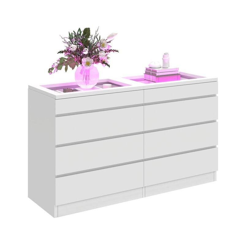 Modern 8-Drawer Dresser Chest Dresser of Drawer Organizers with LED Light High Gloss