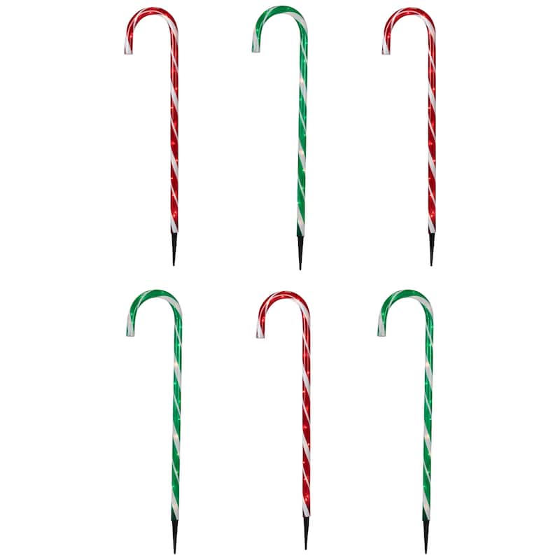 Lighted Outdoor Christmas Candy Cane Pathway Markers - 28" - Red/Green - Set of 6 - Red