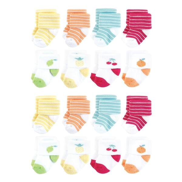 slide 1 of 1, Hudson Baby Cotton Rich Baby Terry Socks 16-Pack, Fruity Fruity - 0-6 Months