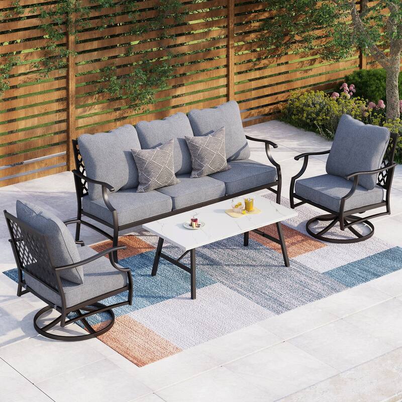 MAISON ARTS 4/5-Piece Patio Conversation Sets, Sofa Set with 2 xSingle Sofa Chairs, 1 x 3-seater Sofa and Coffee Table/Ottomans - Set 2 - Grey