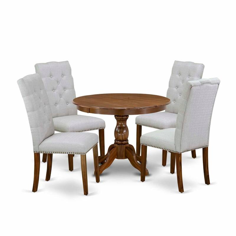 HomeStock 5-Piece Antique Walnut Finish Solid Wood Top Dining table with 4 Chairs