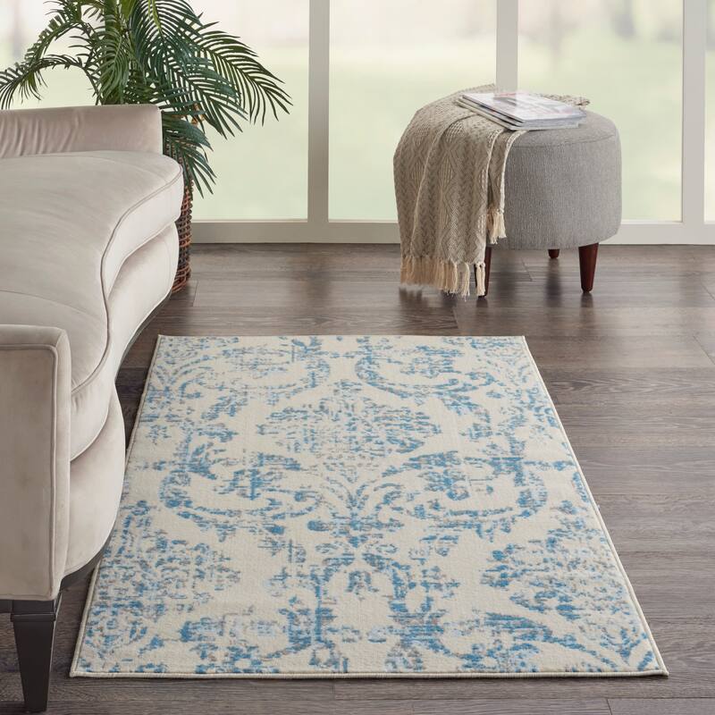 Nourison Jubilant Vintage Farmhouse Damask Area Rug - 3' x 5' - Ivory/Blue